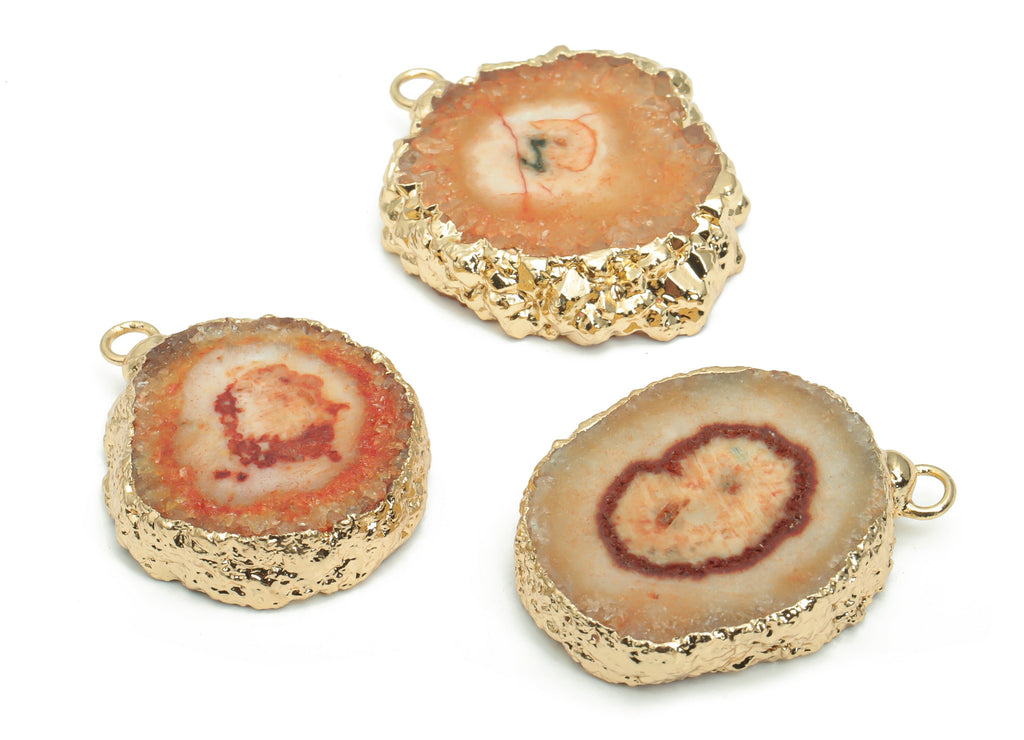 Crystal Flower Round Earring Charms - Brass Wire Circle Pendant - Natural Stone - Gold Tone Plated Brass – 26.12x21.83x6.23mm – NS1599B - DOMEDBAZAAR