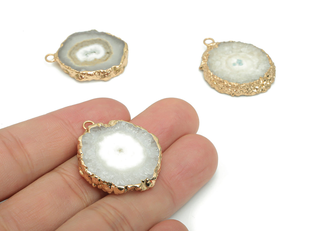 Crystal Flower Round Earring Charms - Brass Wire Circle Pendant - Natural Stone - Gold Tone Plated Brass – 30.78x26.84x5.57mm – NS1599D - DOMEDBAZAAR