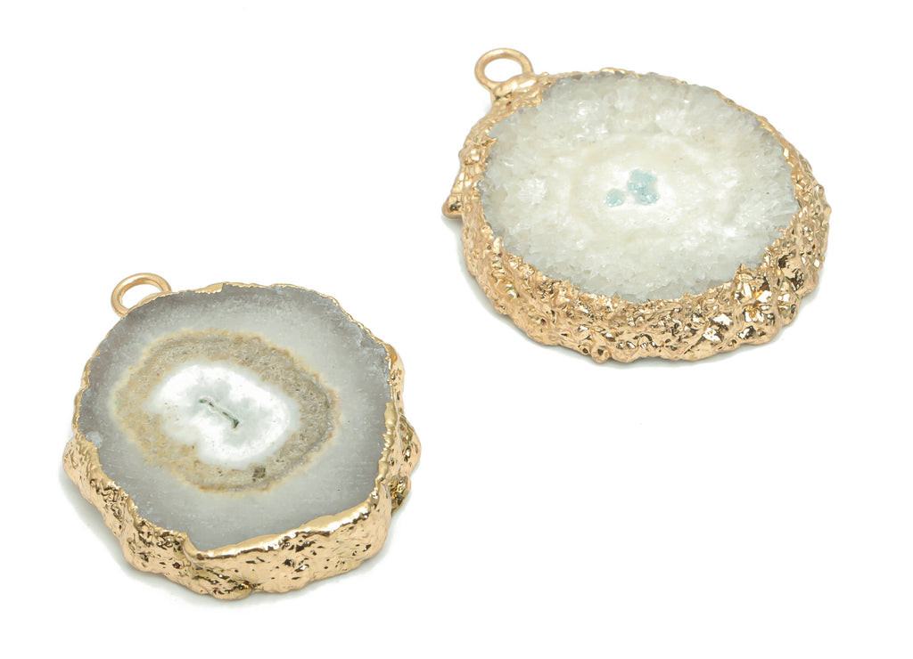 Crystal Flower Round Earring Charms - Brass Wire Circle Pendant - Natural Stone - Gold Tone Plated Brass – 30.78x26.84x5.57mm – NS1599D - DOMEDBAZAAR