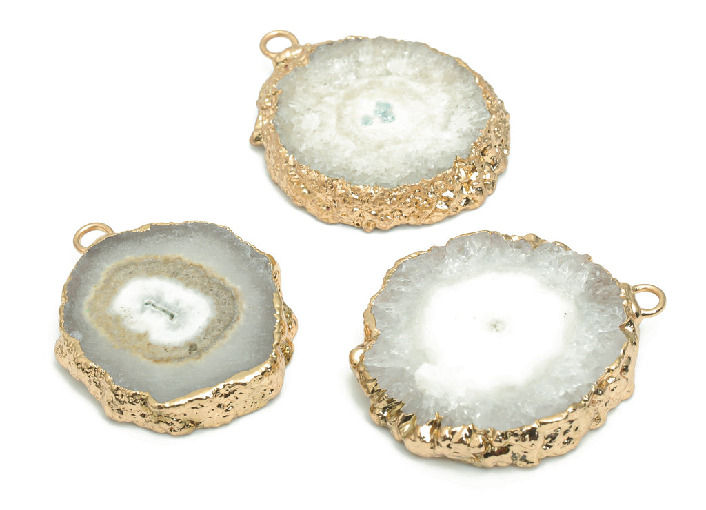 Crystal Flower Round Earring Charms - Brass Wire Circle Pendant - Natural Stone - Gold Tone Plated Brass – 30.78x26.84x5.57mm – NS1599D - DOMEDBAZAAR
