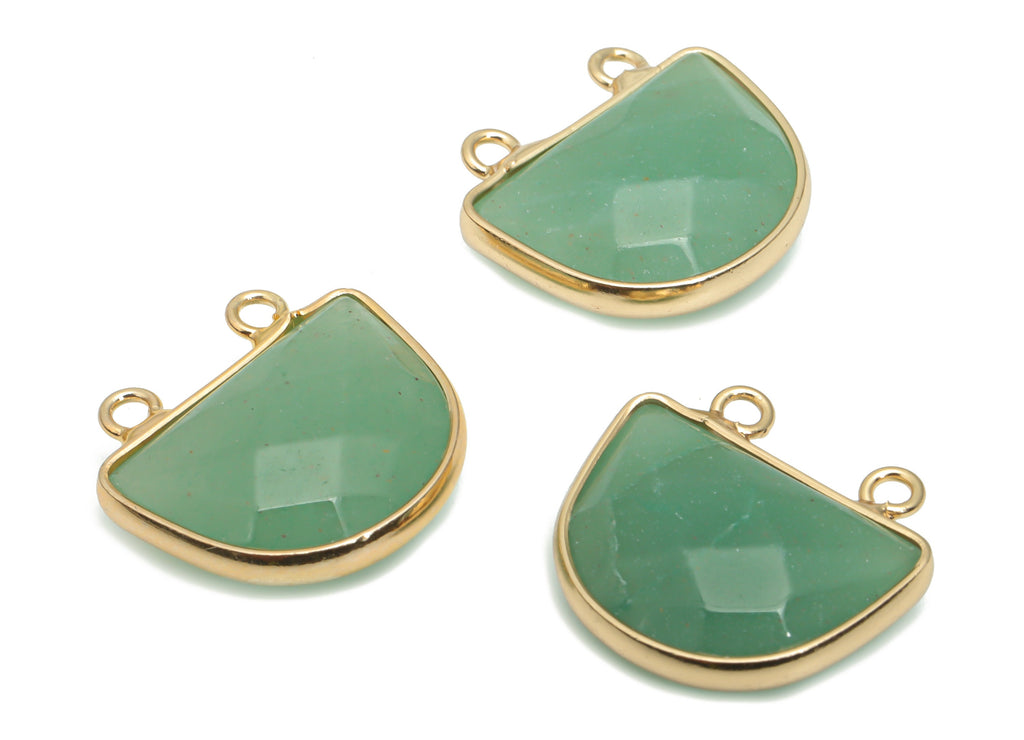 Aventurine Domed Faceted Stone Earring Connectors - Brass Semicircle Pendant - Gold Tone Plated Brass – 17.62x16.62x6.36mm – NS1607C - DOMEDBAZAAR