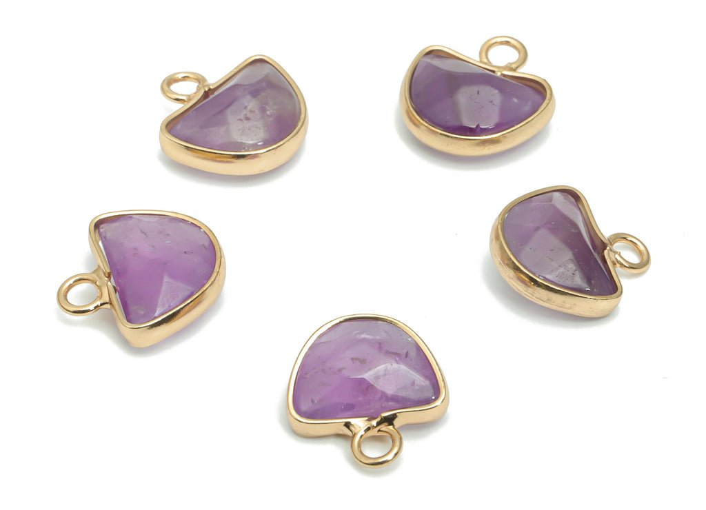 Amethyst Domed Charms - Brass Semicircle Pendant - Natural Stone - Gold Tone Plated Brass – Jewelry Supplies - 13.58x13.42x5.34mm – NS1605E - DOMEDBAZAAR