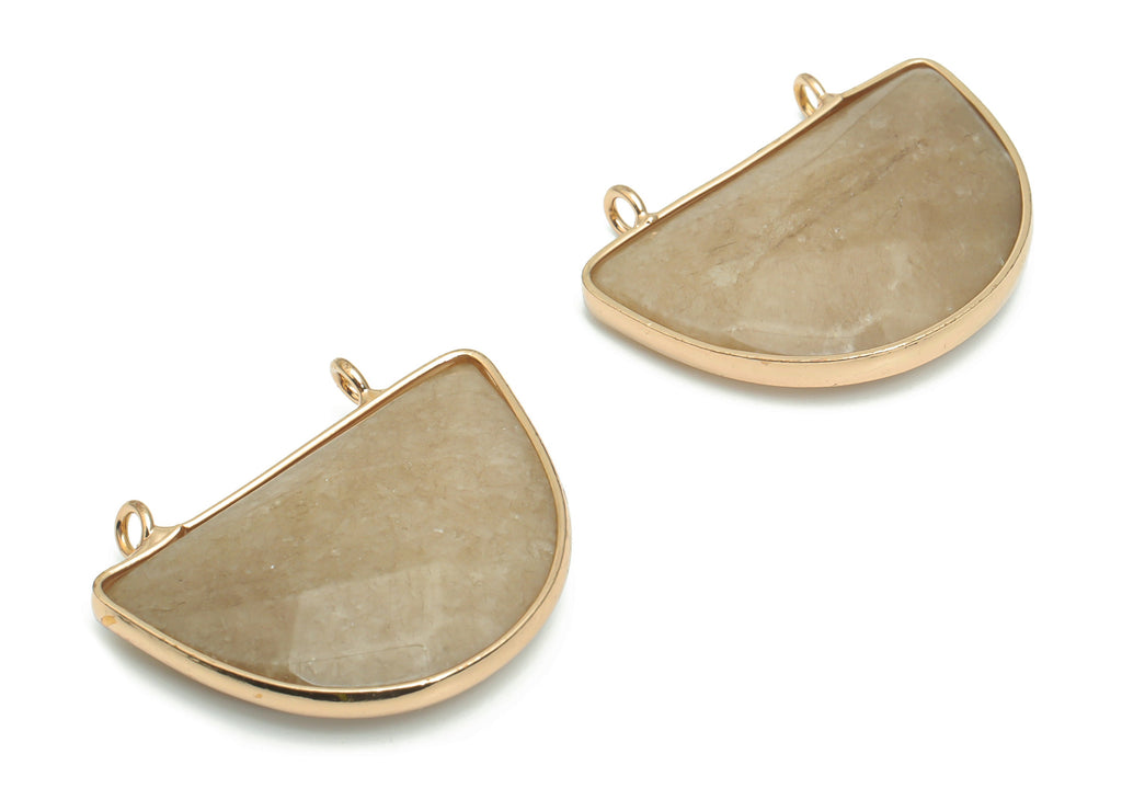 Imperial Topaz Crystal Semicircle Connectors - Brass Half Moon Pendant - Natural Stone - Gold Tone Plated Brass – 31.22x25.9x6.7mm – NS1675 - DOMEDBAZAAR