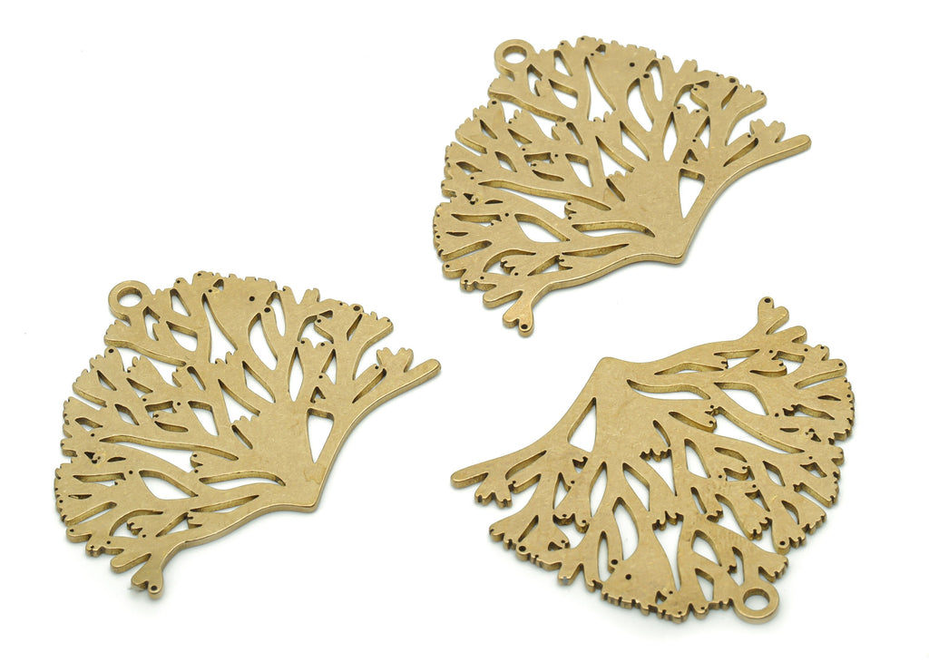 Brass Coral Earring Charms - Raw Brass Coral Pendant - DIY Jewelry Making Supplies - 34.73x30.02x0.85mm - PPA1133 - DOMEDBAZAAR