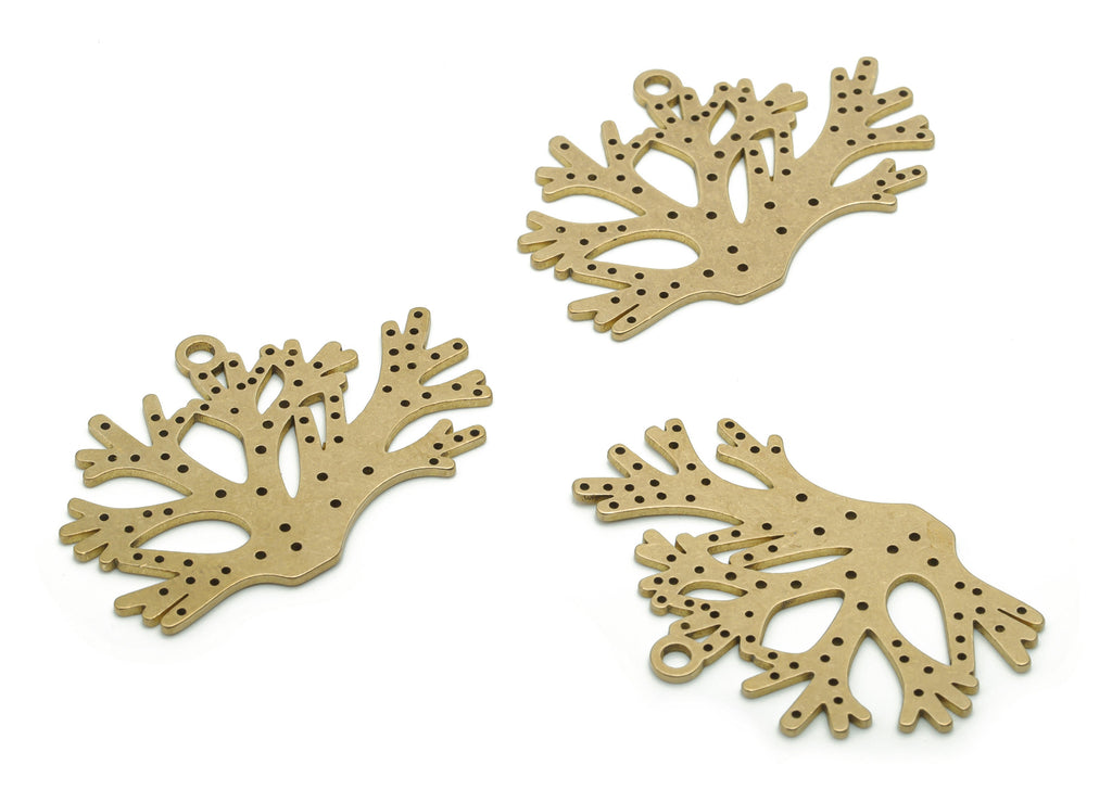 Brass Bubble Branch Earring Charms - Raw Brass Bubble Branch Pendant - Jewelry Making Supplies - 34.84x24.33x0.87mm - PPA1150 - DOMEDBAZAAR