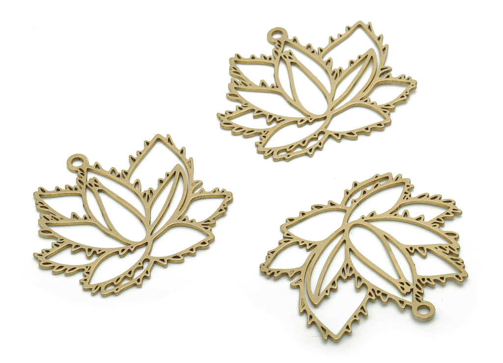 Brass Lotus Waves Earring Charms - Raw Brass Flower Waves Pendant - Jewelry Making Supplies - 35.37x31.74x0.75mm - PPA0896 - DOMEDBAZAAR