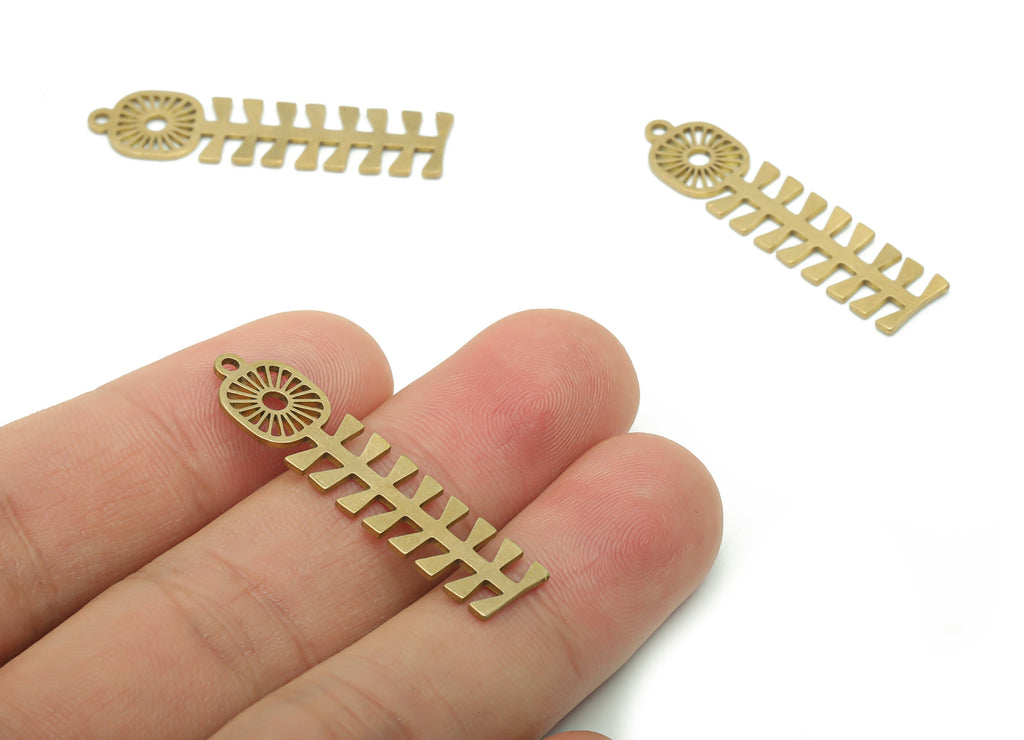Brass Square Sun Leafs Earring Charms - Raw Brass Square Sun Leafs Long Flower Pendant - Jewelry Making Supplies - 37.55x9.2x0.7mm - PPA0867 - DOMEDBAZAAR