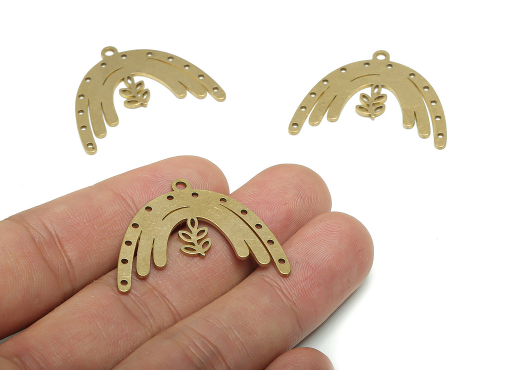 Brass Rainbow Leaf Earring Charms - Raw Brass Rainbow Leaf Pendant - Jewelry Making Supplies - 34.14x26.42x0.83mm - PPA1277 - DOMEDBAZAAR