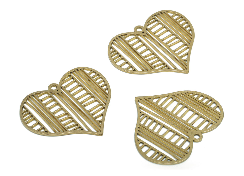 Brass Grid Heart Earring Charms - Raw Brass Grid Heart Pendant - DIY Jewelry Making Supplies - 34.72x31.24x0.83mm - PPA1335 - DOMEDBAZAAR