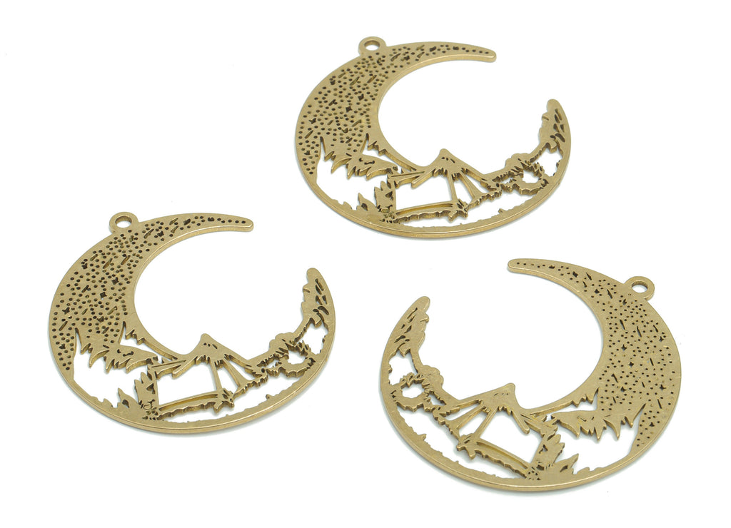Brass Bubble Crescent Earring Charms - Raw Brass Moon Mountain Pendant - DIY Jewelry Making Supplies - 40.74x35.93x0.86mm - PPA1553 - DOMEDBAZAAR