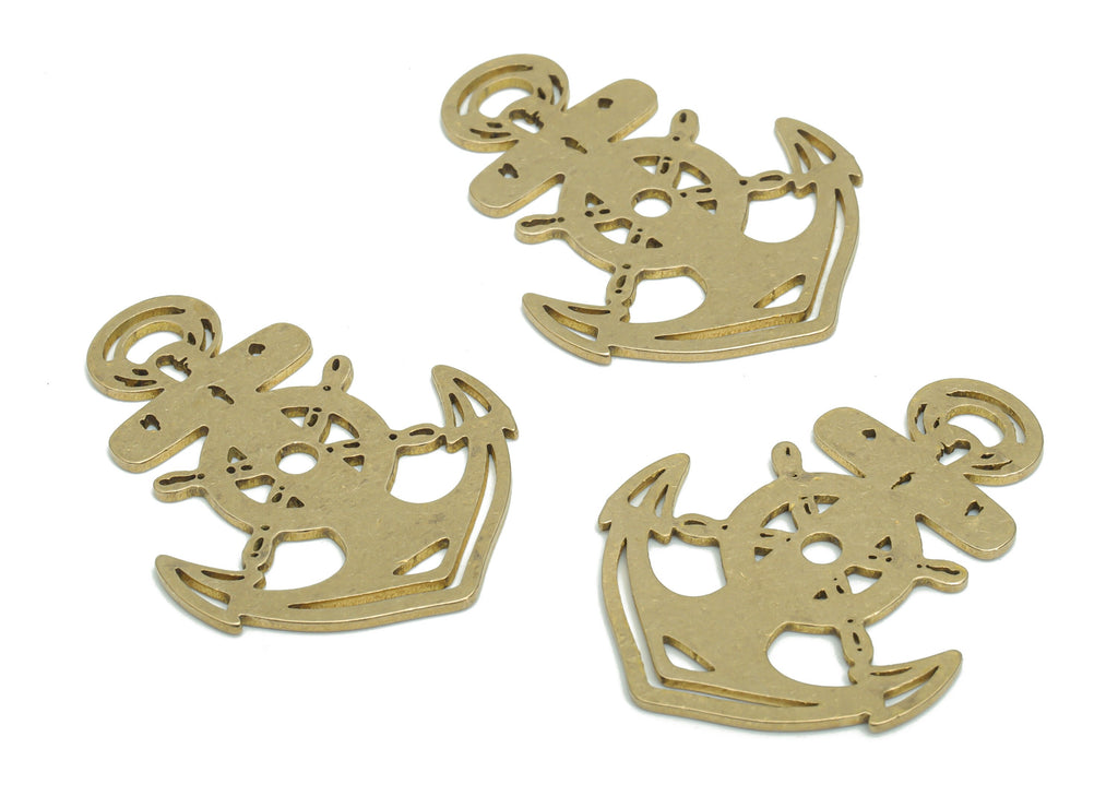 Brass Cross Anchor Turntable Earring Charms - Raw Brass Anchor Cross Pendant - DIY Jewelry Making Supplies - 34.71x26.04x0.88mm - PPA2087 - DOMEDBAZAAR