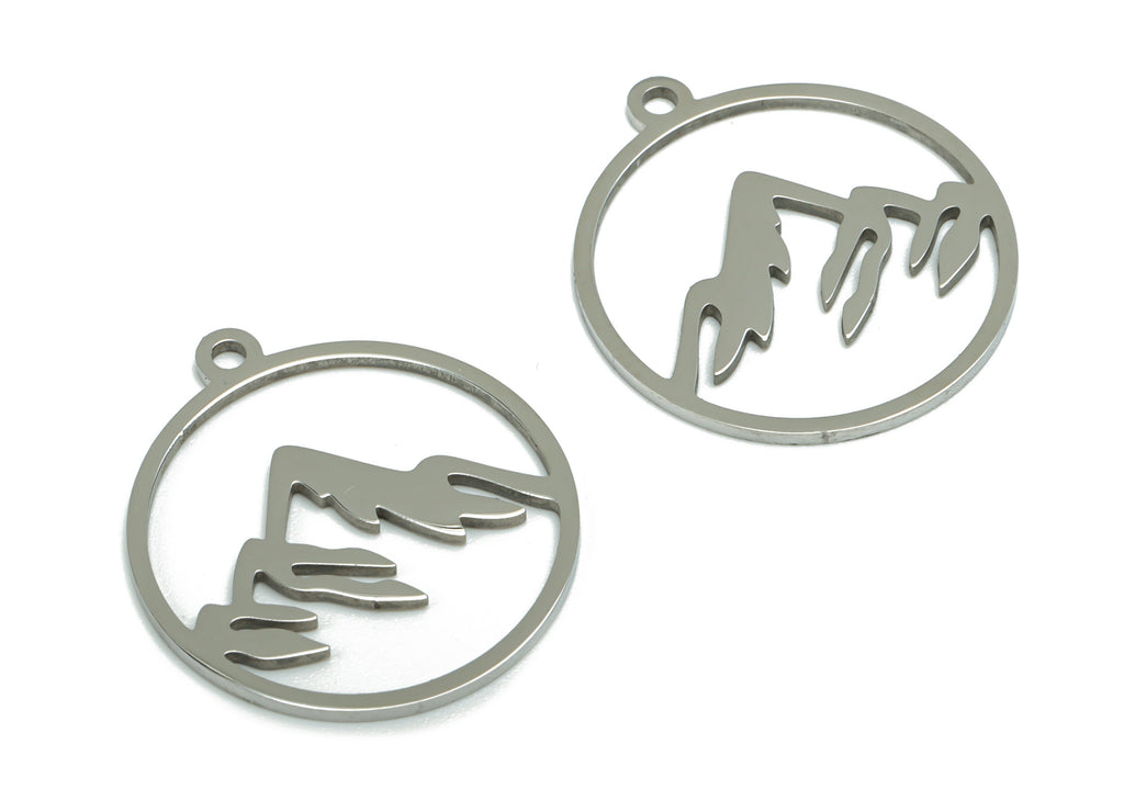 Stainless Steel Round Mountain Earring Charms - Stainless Steel Mountain Circle Pendant - Jewelry Supplies - 22.14x19.78x0.79mm - SSZS0004 - DOMEDBAZAAR