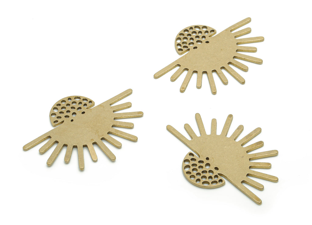 Brass Bubble Semicircle Sun Earring Charms - Raw Brass Half Moon Sun Pendant - Jewelry Making Supplies - 34.65x25.05x0.84mm - PPZ0141 - DOMEDBAZAAR