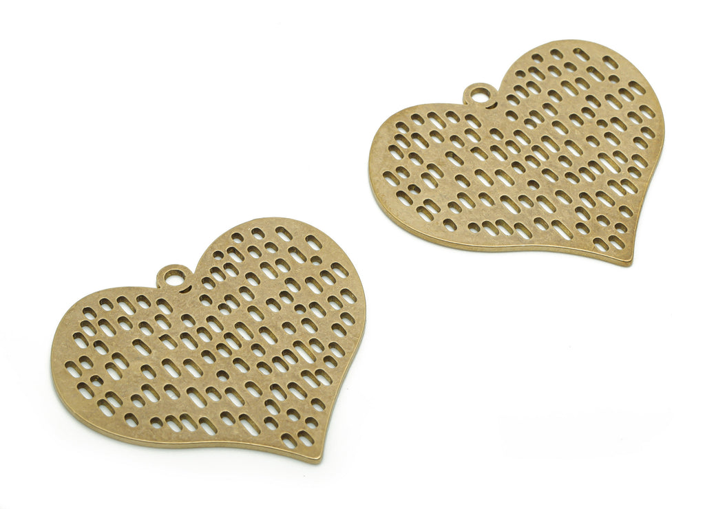 Brass Bubble Heart Earring Charms - Raw Brass Bubble Heart Pendant - DIY Jewelry Making Supplies - 34.69x30.47x0.87mm - PPA1330 - DOMEDBAZAAR