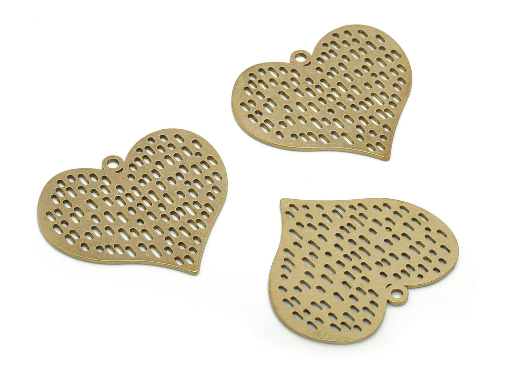 Brass Bubble Heart Earring Charms - Raw Brass Bubble Heart Pendant - DIY Jewelry Making Supplies - 34.69x30.47x0.87mm - PPA1330 - DOMEDBAZAAR