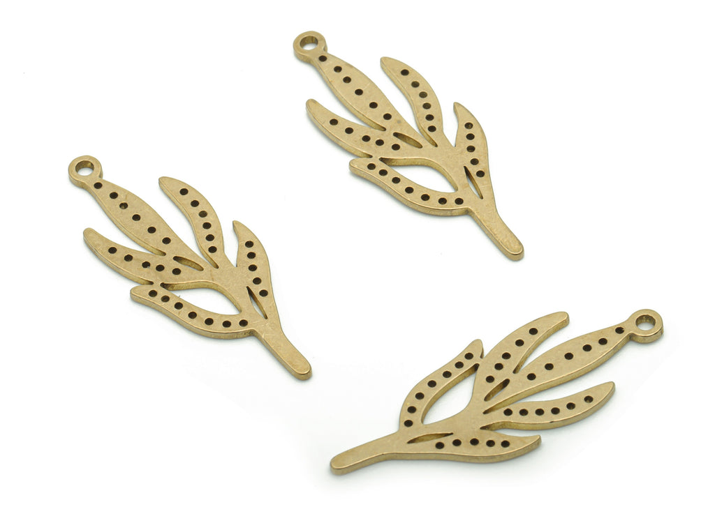 Brass Bubble Leafs Earring Charms - Raw Brass Bubble Leafs Pendant - DIY Jewelry Making Supplies - 29.73x11.39x0.85mm - PPA1041 - DOMEDBAZAAR