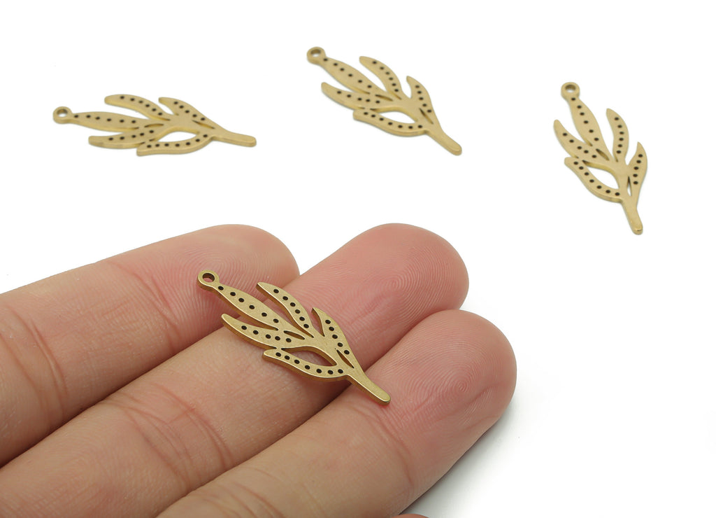 Brass Bubble Leafs Earring Charms - Raw Brass Bubble Leafs Pendant - DIY Jewelry Making Supplies - 29.73x11.39x0.85mm - PPA1041 - DOMEDBAZAAR