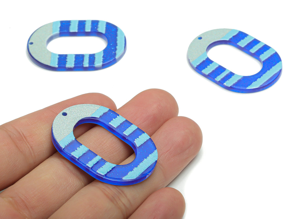 Acrylic Stripe Oval Hoop Earring Charms - Acrylic Stripe Oval Pendant - Printing Textured - Jewelry Supplies - 39.16x27.87x2.31mm - AC2454H - DOMEDBAZAAR