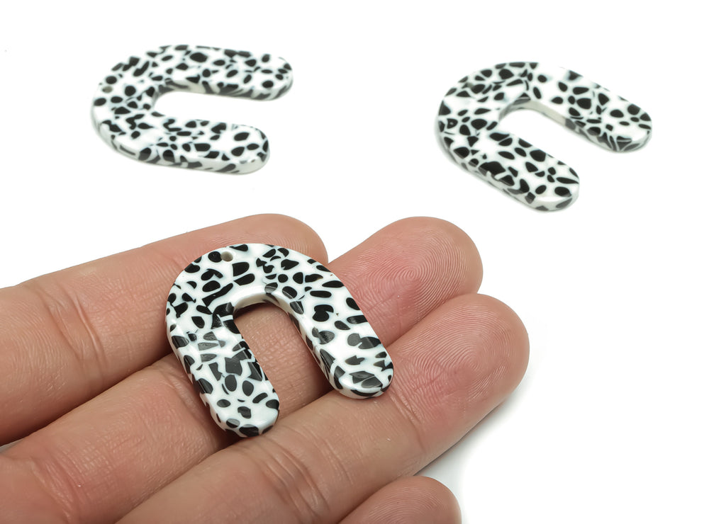 Acetate U Earring Charms - Acetate U Dalmatian Pendant - Jewelry Making Supplies - Color Code: A774 - 30.88x27.76x2.4mm - AC2377-A774 - DOMEDBAZAAR