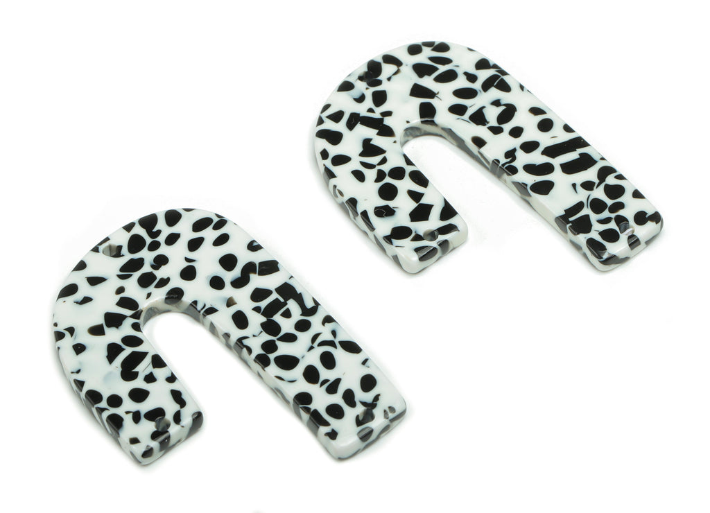 Acetate J Earring Connectors - Acetate U Dalmatian Charms - 3 Holes - Jewelry Supplies - Color Code:A774 - 39.73x26.1x2.43mm - AC2376-A774 - DOMEDBAZAAR