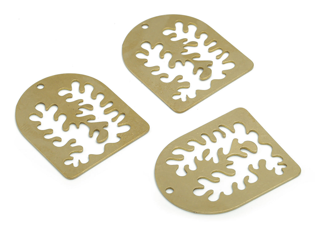 Brass Domed Branch Earring Charms - Raw Brass D Branch Pendant - DIY Jewelry Making Supplies - 34.84x28.24x0.73mm - PPA1487 - DOMEDBAZAAR