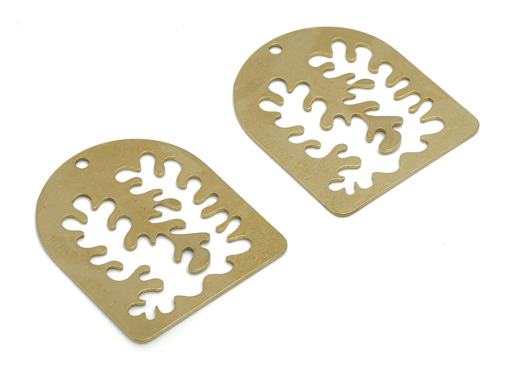 Brass Domed Branch Earring Charms - Raw Brass D Branch Pendant - DIY Jewelry Making Supplies - 34.84x28.24x0.73mm - PPA1487 - DOMEDBAZAAR