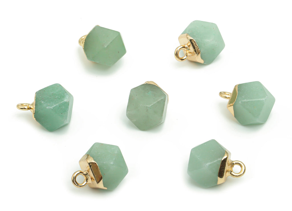 Aventurine Hexagon Earring Charms - Brass Hexagon Pendant - Iron Loop - Natural Stone - Gold Tone Plated Brass – 12.57x8.45x8.2mm – NS1580F - DOMEDBAZAAR