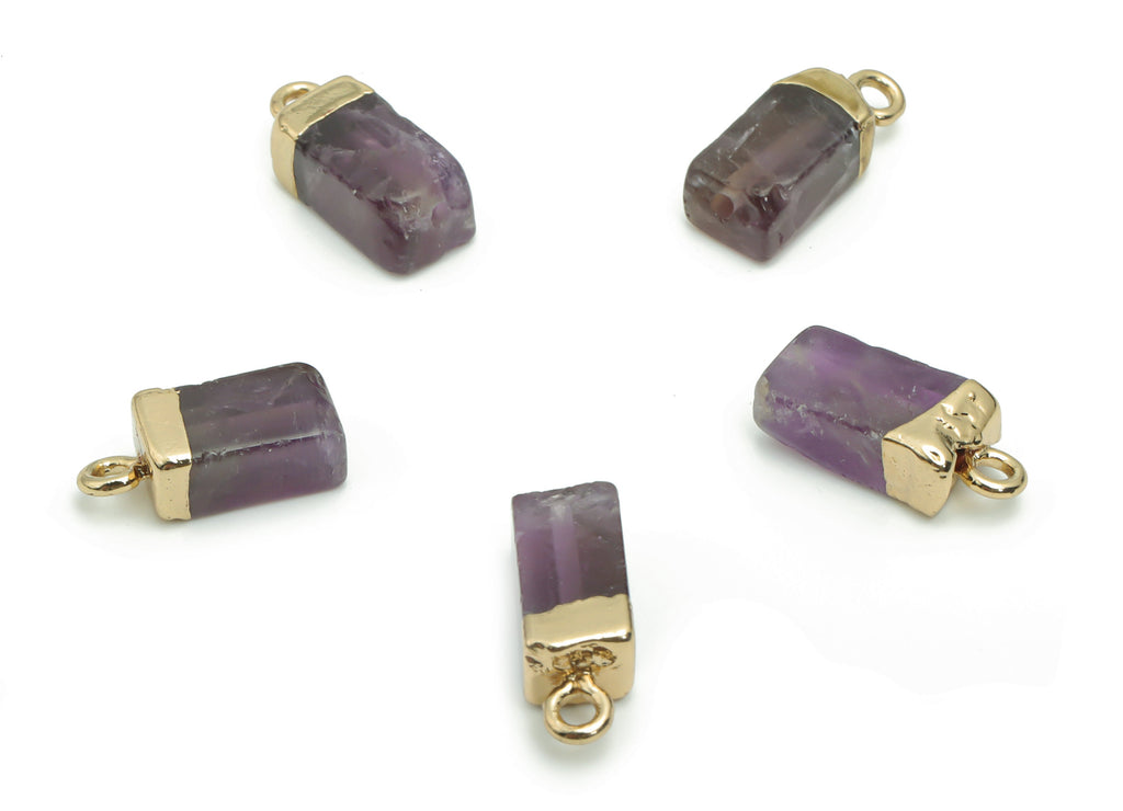 Amethyst Rectangle Earring Charms - Brass Rectangle Pendant - Iron Loop - Natural Stone - Gold Tone Plated Brass – 16.5x5.85x5.1mm – NS1567D - DOMEDBAZAAR