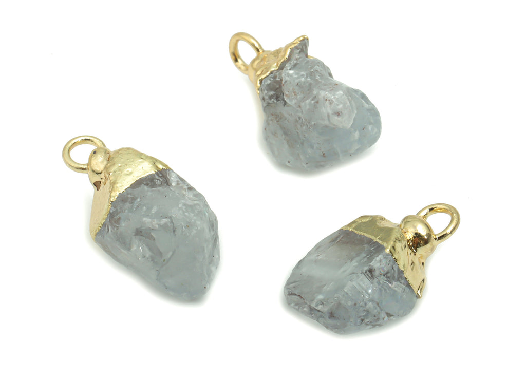 Celestite Irregular Earring Charms - Brass Irregular Pendant - Iron Loop - Natural Stone - Gold Tone Plated Brass – 16.5x10.8x7.5mm – NS1586 - DOMEDBAZAAR