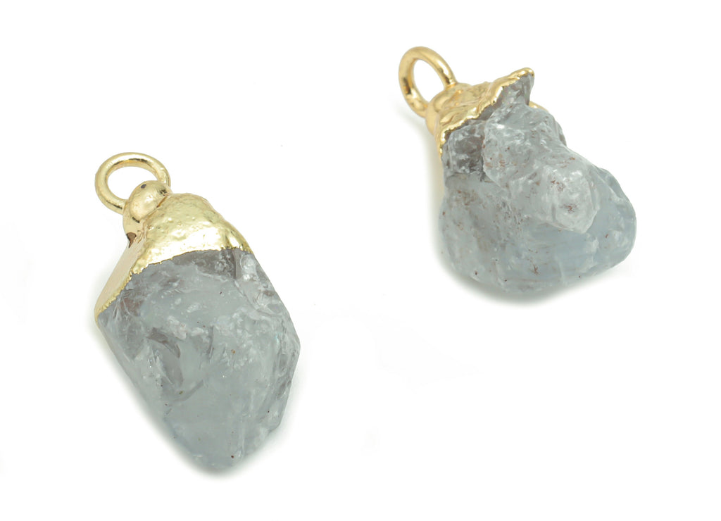 Celestite Irregular Earring Charms - Brass Irregular Pendant - Iron Loop - Natural Stone - Gold Tone Plated Brass – 16.5x10.8x7.5mm – NS1586 - DOMEDBAZAAR
