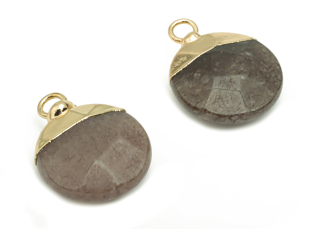 Legendary Mystical Stone Charms - Brass Round Pendant - Iron Loop - Natural Stone - Gold Tone Plated Brass – 19.37x15.1x6.37mm – NS1570C - DOMEDBAZAAR