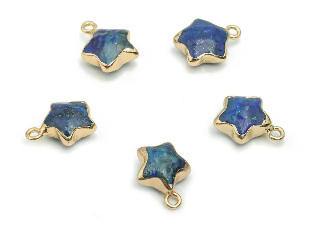Lapis Lazuli Star Earring Charms - Brass Star Pendant - Iron Loop - Natural Stone - Gold Tone Plated Brass – 15.94x12.86x6.51mm – NS1579C - DOMEDBAZAAR