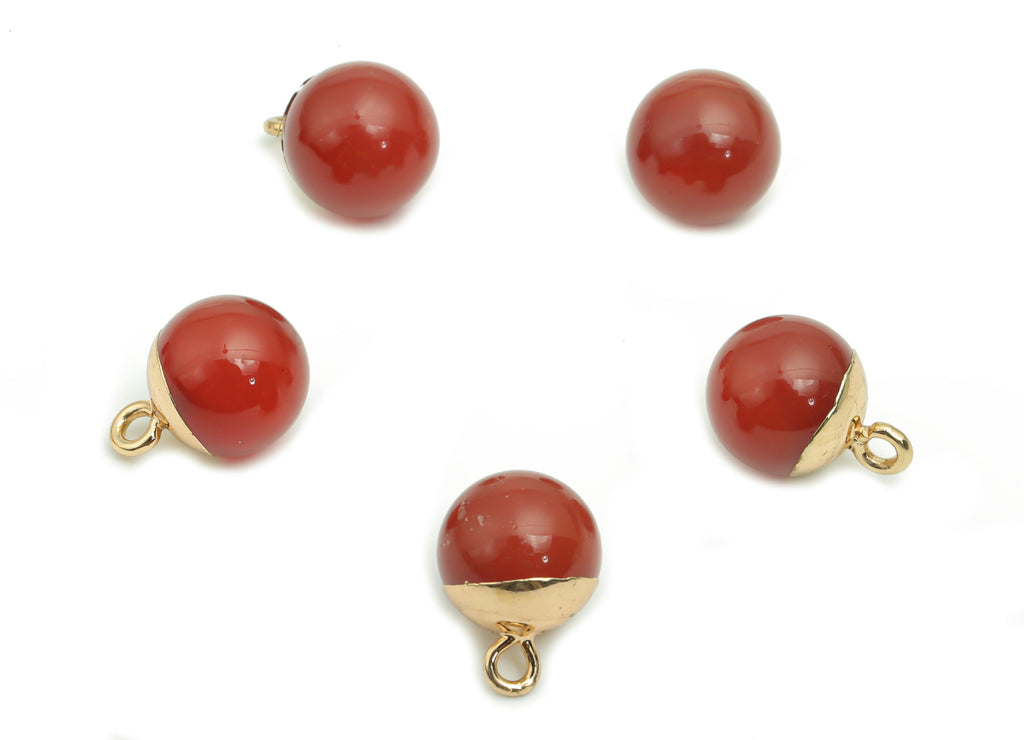 Red Agate Ball Beads Earring Charms - Brass Beads Pendant - Iron Loop - Natural Stone - Gold Tone Plated Brass – 14.58x10.8x10.8mm – NS1578B - DOMEDBAZAAR