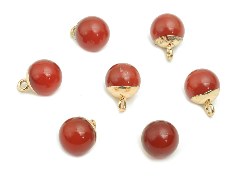 Red Agate Ball Beads Earring Charms - Brass Beads Pendant - Iron Loop - Natural Stone - Gold Tone Plated Brass – 14.58x10.8x10.8mm – NS1578B - DOMEDBAZAAR