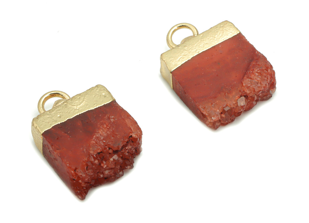 Dyed Quartz Crystal Earring Charms - Brass Square Pendant - Iron Loop - Natural Stone - Gold Tone Plated Brass – 15.89x11.01x4.24mm– NS1573C - DOMEDBAZAAR