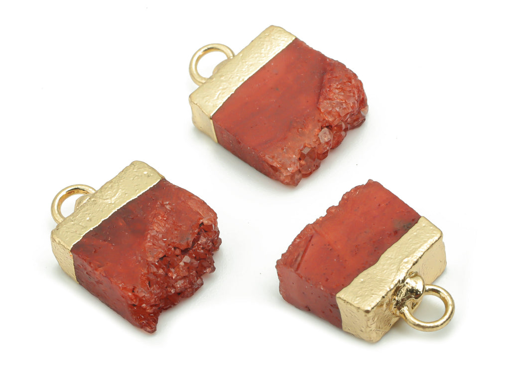 Dyed Quartz Crystal Earring Charms - Brass Square Pendant - Iron Loop - Natural Stone - Gold Tone Plated Brass – 15.89x11.01x4.24mm– NS1573C - DOMEDBAZAAR