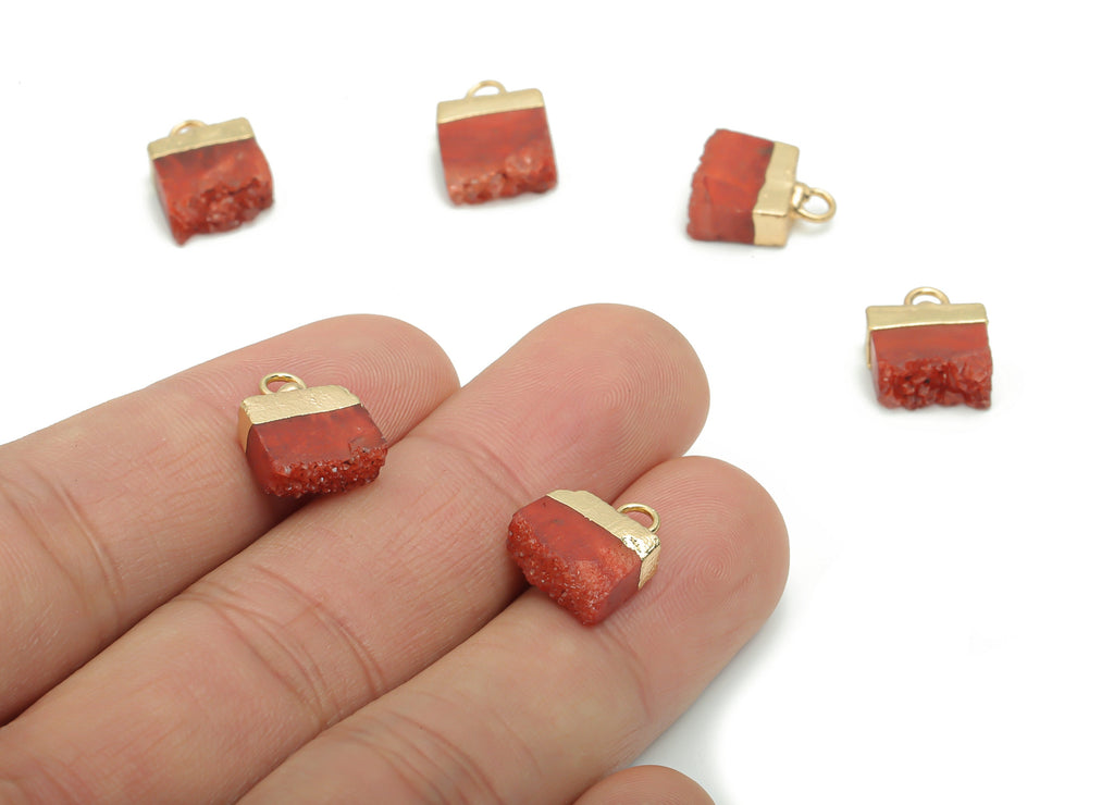 Dyed Quartz Crystal Earring Charms - Brass Square Pendant - Iron Loop - Natural Stone - Gold Tone Plated Brass – 15.89x11.01x4.24mm– NS1573C - DOMEDBAZAAR