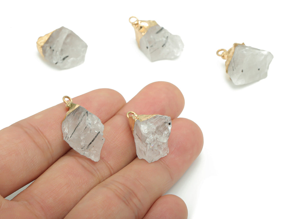 Crystal Irregular Earring Charms - Brass Irregular Pendant - Iron Loop - Natural Stone - Gold Tone Plated Brass – 23.16x14.53x12.3mm– NS1585 - DOMEDBAZAAR