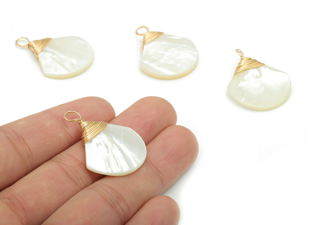 Natural Shell Earring Charms - Brass Shell Pendant - Iron Loop - Natural Stone - Gold Tone Plated Brass – 31.95x25.1x2.86mm – NS1575 - DOMEDBAZAAR