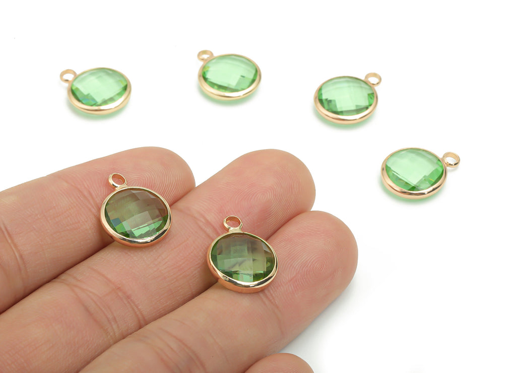 Glass Round Earring Charms - Brass Circle Pendant - Gold Tone Plated Brass - Jewelry Making Supplies - 16.21x12.63x4.72mm - GS1066B - DOMEDBAZAAR