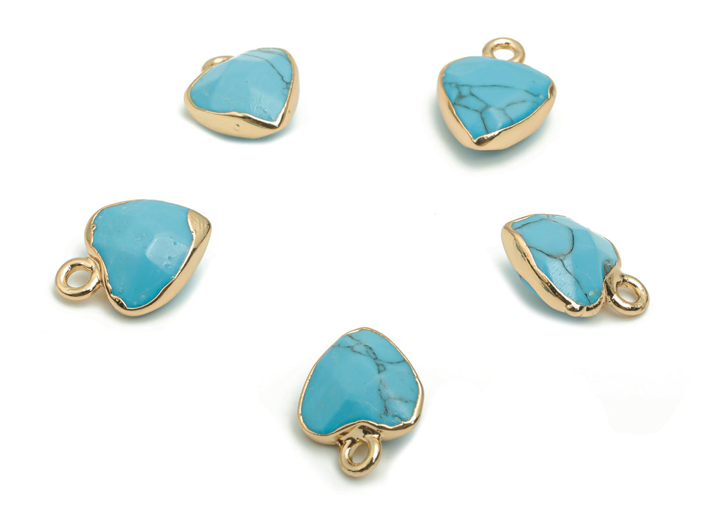 Blue Turquoise Heart Earring Charms - Brass Heart Pendant - Iron Loop - Natural Stone - Gold Tone Plated Brass – 13.99x10.42x5.1mm – NS1568A - DOMEDBAZAAR