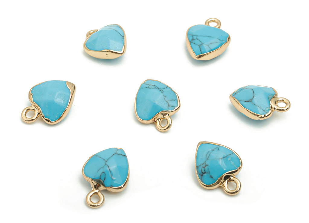 Blue Turquoise Heart Earring Charms - Brass Heart Pendant - Iron Loop - Natural Stone - Gold Tone Plated Brass – 13.99x10.42x5.1mm – NS1568A - DOMEDBAZAAR