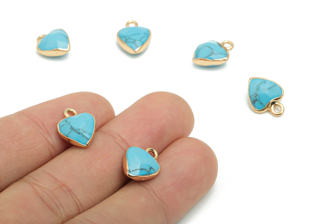 Blue Turquoise Heart Earring Charms - Brass Heart Pendant - Iron Loop - Natural Stone - Gold Tone Plated Brass – 13.99x10.42x5.1mm – NS1568A - DOMEDBAZAAR