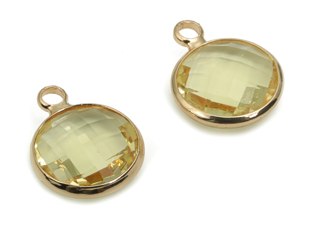 Glass Round Earring Charms - Brass Circle Pendant - Gold Tone Plated Brass - Jewelry Making Supplies - 16.31x12.66x5.28mm - GS1066A - DOMEDBAZAAR