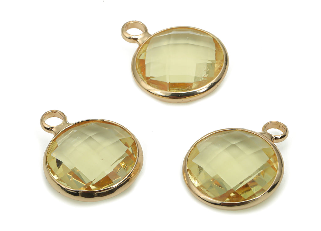 Glass Round Earring Charms - Brass Circle Pendant - Gold Tone Plated Brass - Jewelry Making Supplies - 16.31x12.66x5.28mm - GS1066A - DOMEDBAZAAR