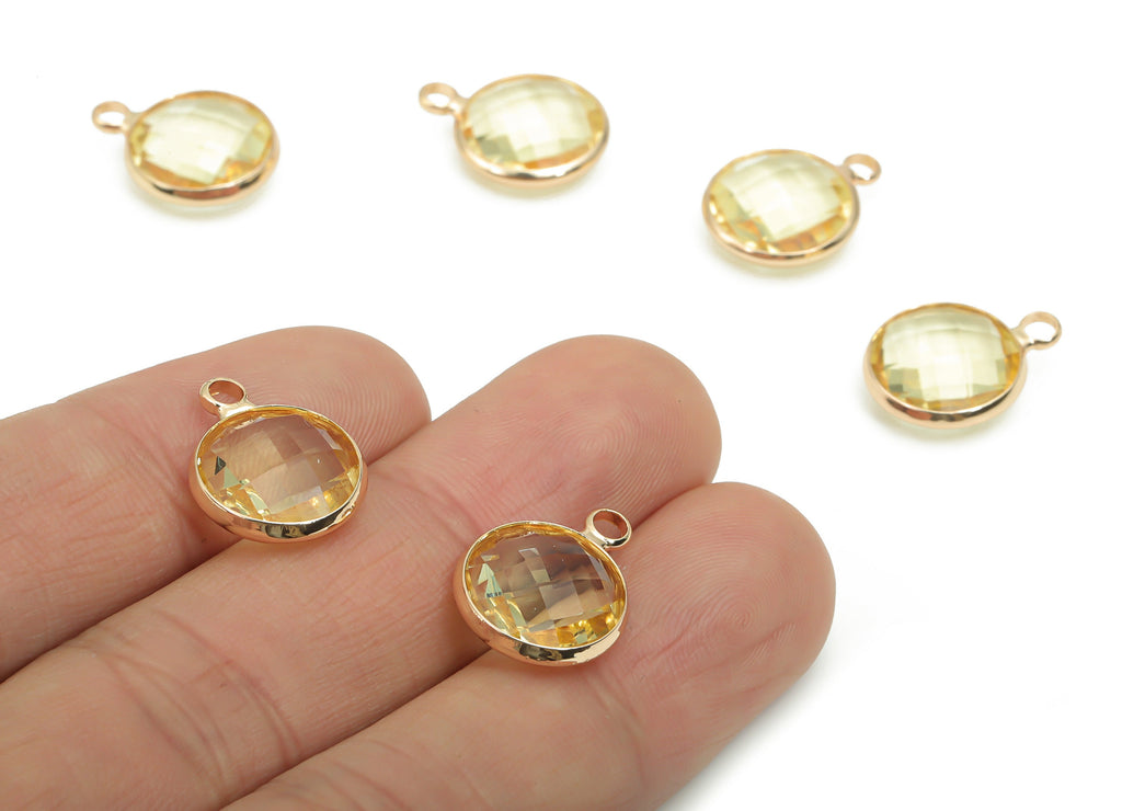 Glass Round Earring Charms - Brass Circle Pendant - Gold Tone Plated Brass - Jewelry Making Supplies - 16.31x12.66x5.28mm - GS1066A - DOMEDBAZAAR