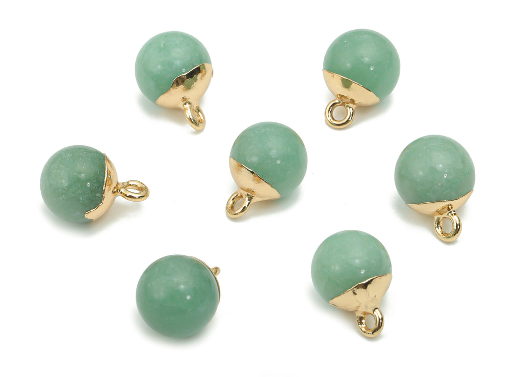 Aventurine Ball Beads Charms - Brass Ball Beads Pendant - Iron Loop - Natural Stone - Gold Tone Plated Brass – 14.58x10.8x10.8mm – NS1578G - DOMEDBAZAAR