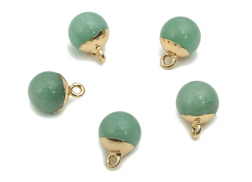 Aventurine Ball Beads Charms - Brass Ball Beads Pendant - Iron Loop - Natural Stone - Gold Tone Plated Brass – 14.58x10.8x10.8mm – NS1578G - DOMEDBAZAAR