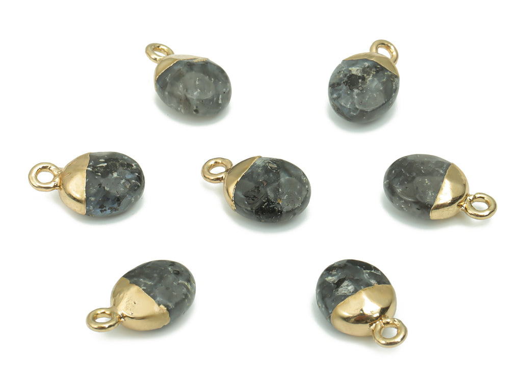 Gray Labradorite Mini Round Charms - Brass Circle Pendant - Iron Loop - Natural Stone - Gold Tone Plated Brass – 13.52x8.07x5.3mm – NS1577L - DOMEDBAZAAR
