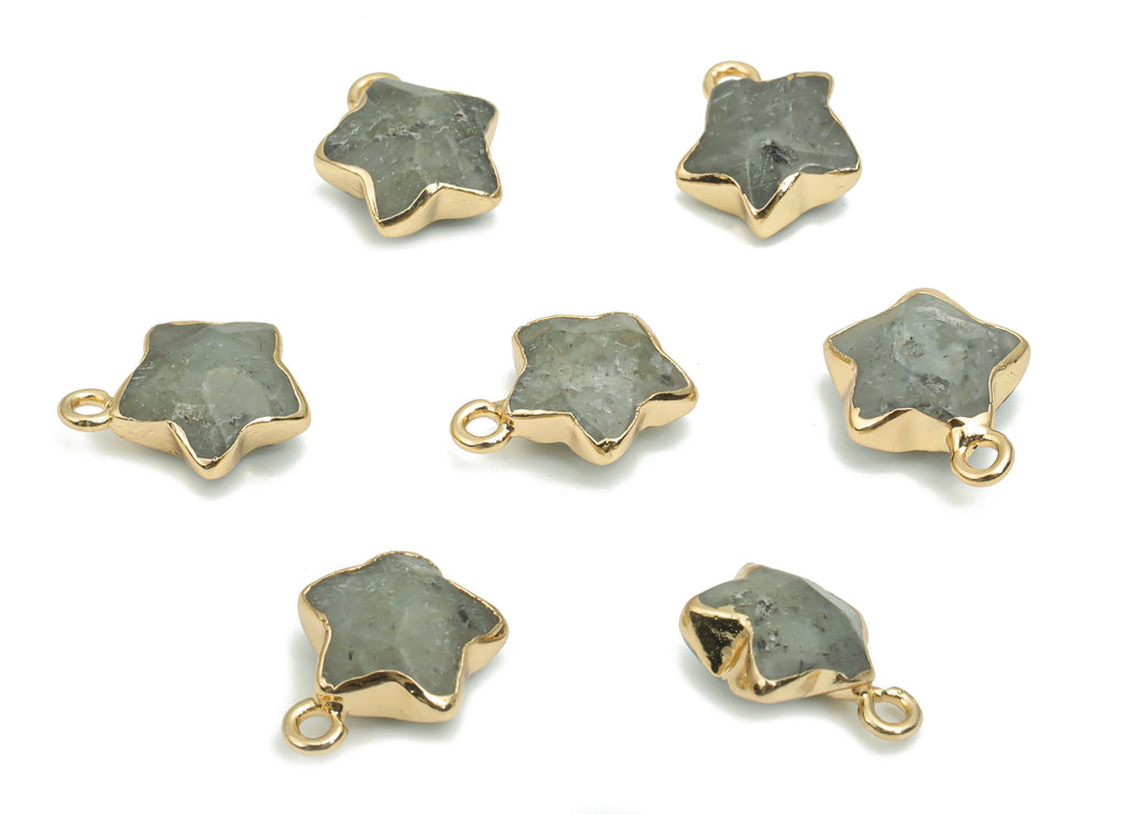 Gray Labradorite Star Earring Charms - Brass Star Pendant - Iron Loop - Natural Stone - Gold Tone Plated Brass – 15.94x12.86x6.5mm – NS1579D - DOMEDBAZAAR